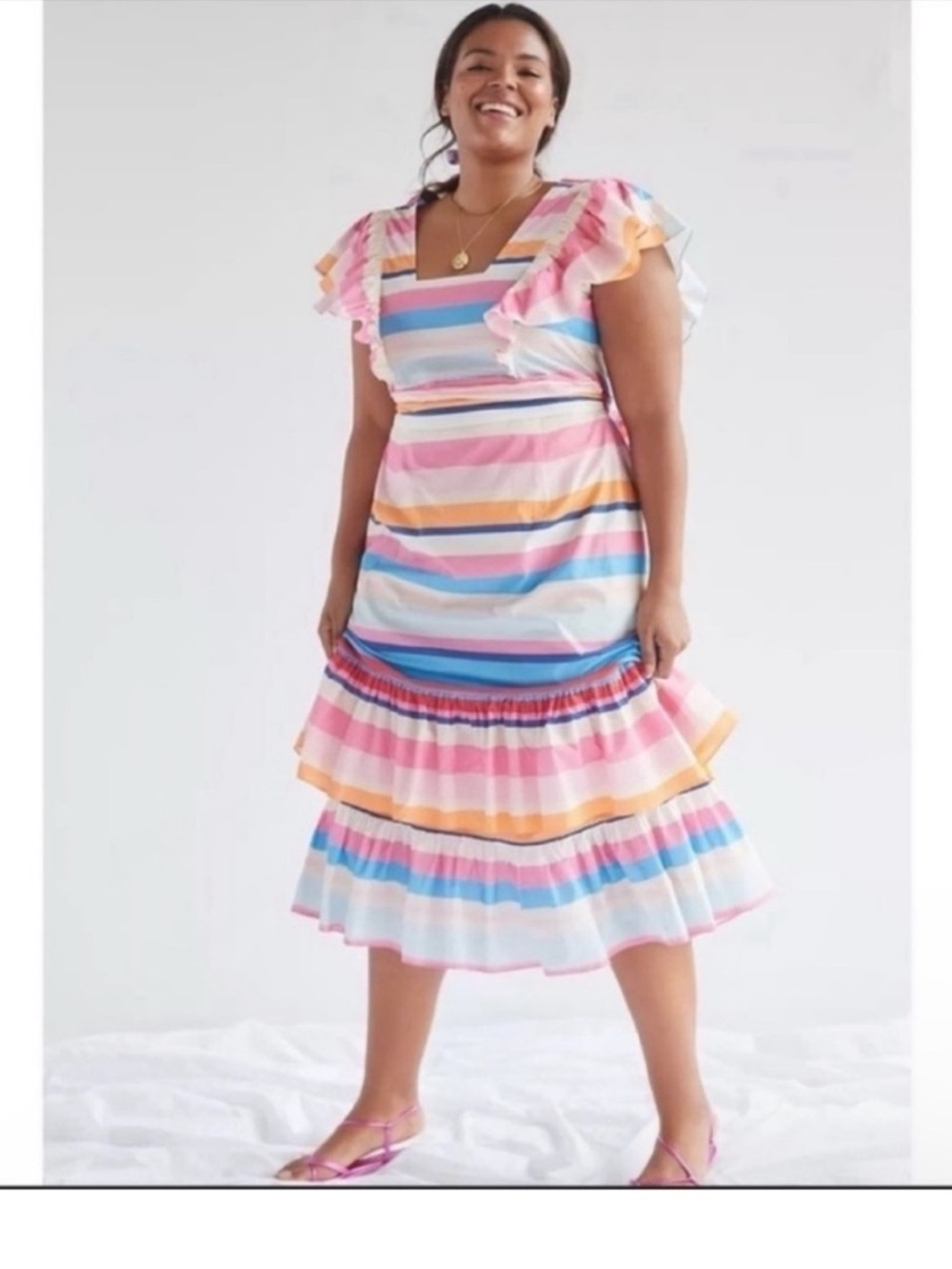 NWT Anthropologie Plenty by Tracy Reese Striped Ruffled Maxi Dress